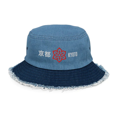 Distressed Denim Bucket Hats ~Symbol & 京都 - KYOTO~