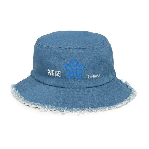 Distressed Denim Bucket Hats ~Symbol & 福岡 - Fukuoka~ - Arekkusu-Store