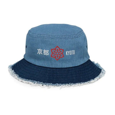 Distressed Denim Bucket Hats ~Symbol & 京都 - KYOTO~ - Arekkusu-Store