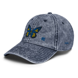 Vintage Cotton Twill Cap ~蝶 - Butterfly - 蝶~  Royal & Yellow - Premium  from Arekkusu-Store - Just $28! Shop now at Arekkusu-Store